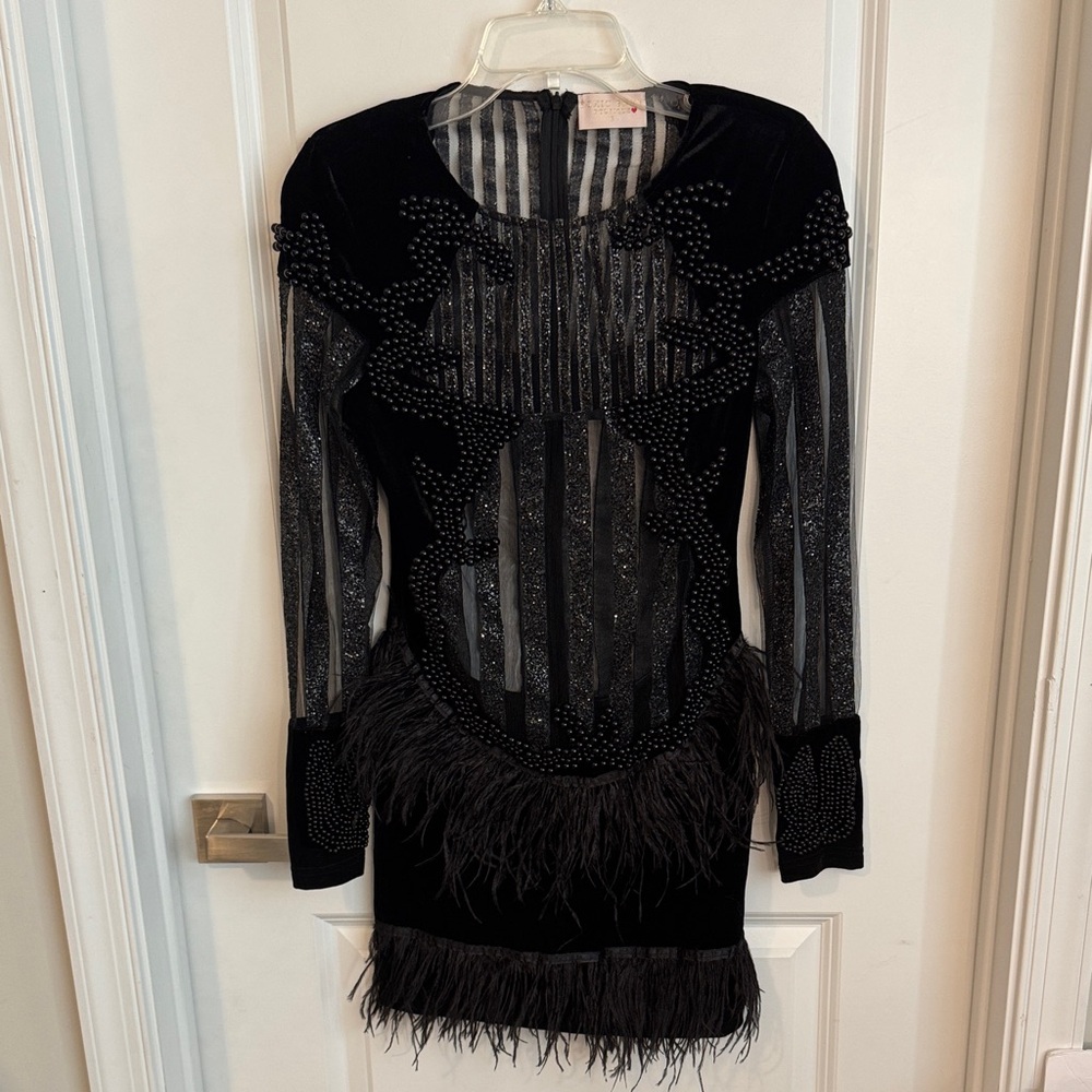 Elegant Black Feathered Mini Dress
